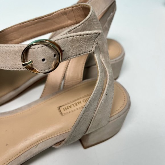 Antonio Melani SIZE 9.5 Mabbela Leather Ankle Strap Taupe Gray Tan Sandals Block - Picture 7 of 12